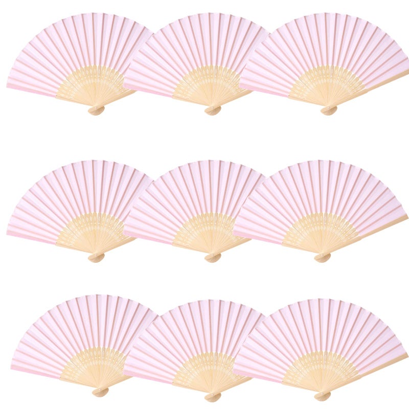 SL crafts 24pcs Imitated Silk Hand Fan Imitated Silk Fabric Bamboo Handheld Folded Fan Bridal Dancing Props Church Wedding Party Favors with Organza Bags (Pink) - Image 5